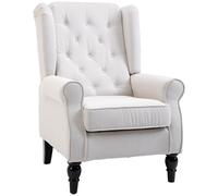 HOMCOM Sofá Individual Sillón Relax con Reposacabezas y Patas de Madera Butaca Carga 160 kg para Dormitorio Oficina Salón Crema Aosom España