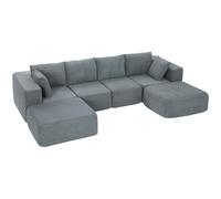 HOMCOM Sofá Modular en Forma de U, Sofá de Esquina Seccional de 4 Plazas con 2 Taburetes, Almohadas, Reposabrazos Anchos, sin Montaje, Asientos Amplios y Profundos, Tapizado en Terciopelo, Gris Oscuro