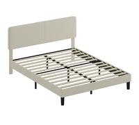 HOMCOM Somier 160x200 cm con Cabecero Ajustable Tapizado en Pana Láminas de Madera Fácil de Montar Gris Claro