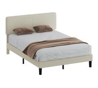 HOMCOM Somier 160x200 cm con Cabecero Ajustable, Estructura de Cama, Tapizado en Pana, Láminas de Madera, Fácil de Montar, Gris Claro