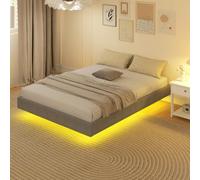 HOMCOM Somier 160x200 cm con Luces LED Estructura de Cama Tapizado en Lino Láminas de Madera Fácil de Montar Gris Gris oscuro 191X142X27 cm