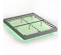 HOMCOM Somier Flotante 160x200 cm con Luces LED, Estructura de Cama, Tapizado en Lino, Láminas de Madera, Silencioso, Fácil de Montar, Gris