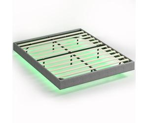 HOMCOM Somier Flotante 160x200 cm con Luces LED, Estructura de Cama, Tapizado en Lino, Láminas de Madera, Silencioso, Fácil de Montar, Gris