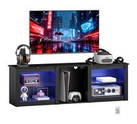HOMCOM Soporte de TV LED RGB Banco de Madera para TV de hasta 65" con Estantes de Cristal Ajustables, 5 Nichos, Gestión de Cables y Mando a Distancia para Salón, Dormitorio, Negro, 160 x 35 x 53 cm