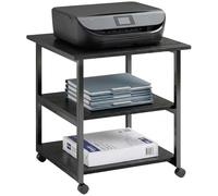 HOMCOM Soporte Impresora 3 Niveles, móvil, 50x50x52,5 cm, Negro | Mesa para impresora con ruedas, Carrito rodante, para Home Office