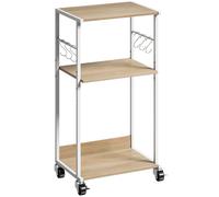 HOMCOM Soporte para Impresora de 3 Niveles con Ruedas Mueble para Impresora con Ganchos y Marco Metálico Madera Natural