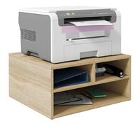 HOMCOM - Soporte para Impresora de Escritorio con 3 Compartimentos Organizador de Escritorio, 47 x 40 x 22,5 cm, Efecto Madera Natural