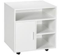 HOMCOM Soporte para impresora, organizador, mueble de escritorio, 3 nichos + bandeja grande, aglomerado blanco BLANCO