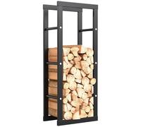 HOMCOM Soporte para Leña Estante de Leña Metálico Leñero de Exterior de Metal para Interior y Exterior Carga 100 kg 40x25x100 cm Negro