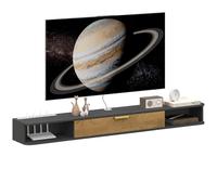 HOMCOM Soporte TV de Pared con Puerta abatible, 160x24x16cm, Gris | Soporte TV de madera, Banco TV de pared, compartimentos abiertos, gestión de cables, para salón dormitorio