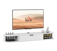 HOMCOM Soporte TV Flotante 47" para TV hasta 50", Blanco veta de Madera | Consola multimedia de pared, cajón abatible, 2 estantes abiertos, gestión de cables, sala de estar