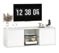 HOMCOM Soporte TV hasta 55" 120 cm Cierre Suave Efecto Madera Blanca | Mueble TV de pared o suelo, orificio para cables, estante de vidrio, para salón