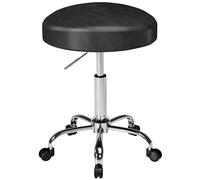 HOMCOM Taburete con ruedas de cuero PU, taburete de salón ajustable en altura con asiento acolchado, taburete de belleza giratorio sobre ruedas