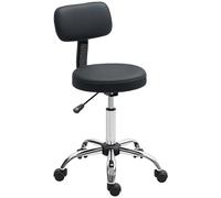 HOMCOM Taburete con Ruedas Giratorio con Respaldo Desmontable, Negro