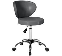 HOMCOM Taburete con ruedas, taburete de masaje en PU con altura regulable 73-88 cm y respaldo, giratorio 360°, gris Aosom España