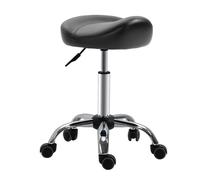 HOMCOM Taburete con Ruedas Taburete de Trabajo Regulable en Altura con Ruedas Taburete de Salón Giratorio para Masaje Piel Sintética Negro 48 x 48 x 54-69 cm Black