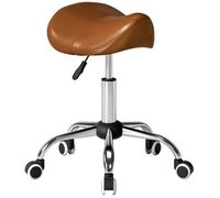 HOMCOM Taburete con Ruedas Taburete Giratoria con Altura Ajustable Taburete Cosmética Dentista Peluqueria 52x53x49-61cm Marrón