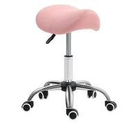 Homcom taburete con ruedas taburete giratorio cosmético con altura ajustable asiento acolchado y amplio dentista peluquería carga 120 kg 52x53x49-61 cm rosa