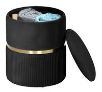 HOMCOM Taburete de almacenaje Redondo, otomana tocador, Acolchado, Negro | Tapizado en tela con aspecto de terciopelo, tapa desmontable, espacio oculto, sala de estar, dormitorio