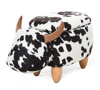 HOMCOM Taburete de Animal, Taburete decorativo con almacenamiento, Taburete tapizado, Banco con diseño de animal, para sala de estar, Taburete de cerdito, Negro + Blanco, 62 x 35 x 36 cm