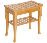 HOMCOM Taburete de Baño de Bambú con Estante Banco de Baño Impermeable y Robusta para Salón SPA 47,5x26x44,5 cm Natural