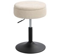 HOMCOM Taburete de Bar con Almacenaje, Altura Ajustable, Taburete de Cocina Redondo, Giratorio, Tapizado en Chenilla, Base de Acero, Diseño Botones, Acolchado, para Salón, Comedor, Oficina, Beige