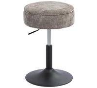HOMCOM Taburete de Bar con Almacenaje, Altura Ajustable, Taburete de Cocina Redondo, Giratorio, Tapizado en Chenilla, Base de Acero, Diseño Botones, Acolchado, para Salón, Comedor, Oficina, Gris