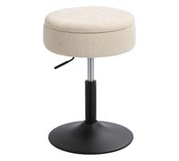Homcom taburete de bar con almacenaje, altura ajustable, taburete de cocina redondo, giratorio, tapizado en chenilla, base de acero, diseño botones, acolchado, para salón, comedor, oficina, beige