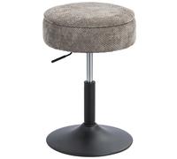 HOMCOM Taburete de Bar con Almacenaje, Altura Ajustable, Taburete de Cocina Redondo, Giratorio, Tapizado en Chenilla Gris oscuro