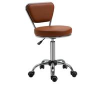 HOMCOM Taburete de masaje vintage - Taburete de trabajo giratorio 360° - Altura del asiento regulable 49-64 cm - Revestimiento sintético marrón - Metal cromado Brown