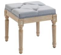 HOMCOM Taburete de pie Vintage, reposapiés Cuadrado con Patas de Madera, Asiento de tocador para Dormitorio, Sala de Estar, Color Gris Claro
