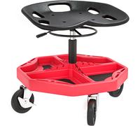 HOMCOM Taburete de Taller Móvil con Bandeja Magnética Ruedas Altura Ajustable de 52-59,5 cm Carga 135 kg para Garaje Rojo