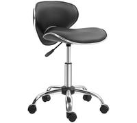 HOMCOM Taburete de trabajo con ruedas y respaldo regulable en altura de 44 a 56 cm, taburete de oficina giratorio de 360° para salón de masajes, oficina, clínica Black
