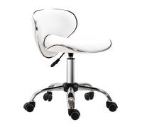 HOMCOM Taburete de trabajo con ruedas y respaldo regulable en altura de 44 a 56 cm, taburete de oficina giratorio de 360° para salón de masajes, oficina, clínica White