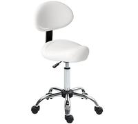 HOMCOM Taburete Giratorio con Respaldo y Ruedas Silla Ajustable para Salones de Belleza Estudio de Tatuajes 50x50x83-98cm Blanco Marfil