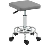 HOMCOM Taburete Giratorio Taburete con Ruedas Altura Regulable 50-66 cm Asiento Tapizado de Cuero Sintético Reposapiés para Salones y Talleres Negro