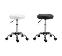HOMCOM Taburete Giratorio con Ruedas Regulable en Altura Ø35,5x48-63 cm Blanco