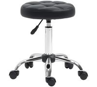 HOMCOM Taburete Giratorio con Ruedas Regulable en Altura de 48-63 cm Taburete de Trabajo Tapizado en Cuero PU para Peluquería Cosmética Dentista Diámetro Ø35,5 cm Negro