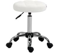 HomCom Taburete Giratorio de Trabajo, Ruedas, Altura Ajustable 48-63 cm, Cuero PU, Blanco