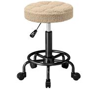 HOMCOM Taburete Giratorio Redondo Taburete con Ruedas Altura Regulable 50-66 cm Asiento Tapizado en Tejido de Borreguito Marrón