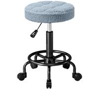 HOMCOM Taburete Giratorio Redondo Taburete con Ruedas Altura Regulable 50-66 cm Asiento Tapizado en Tejido de Borreguito Azul