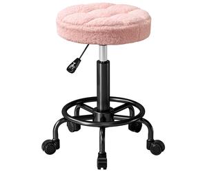 HOMCOM Taburete Giratorio Redondo Taburete con Ruedas Altura Regulable 50-66 cm Asiento Tapizado en Tejido de Borreguito Rosa