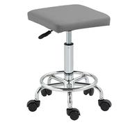 HOMCOM Taburete Giratorio Taburete con Ruedas Altura Regulable 50-66 cm Asiento Tapizado de Cuero Sintético Reposapiés para Salones y Talleres Gris