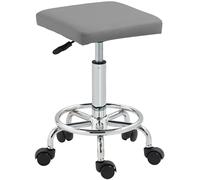 HOMCOM Taburete Giratorio Taburete con Ruedas Altura Regulable 50-66 cm Asiento Tapizado de Cuero Sintético Reposapiés para Salones y Talleres Gris