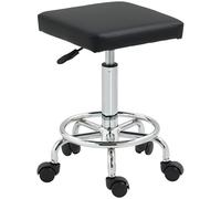HOMCOM Taburete Giratorio Taburete con Ruedas Altura Regulable 50-66 cm Asiento Tapizado de Cuero Sintético Reposapiés para Salones y Talleres Negro