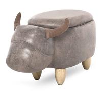 HOMCOM Taburete Otomano de Piel Vacuna con Almacenamiento, 2 Asientos, Patas de Madera de Caucho con Revestimiento Sintético Aspe