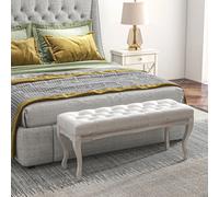 HOMCOM Taburete Pie de Cama Banco para Pie de Cama con Pies de Madera y Asiento Acolchado Carga 120 kg Banqueta de Dormitorio BLANCO