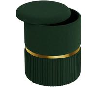 HOMCOM Taburete Redondo almacenaje, otomano, Acolchado, Verde Oscuro | Tapizado en tela con aspecto de terciopelo, tapa desmontable, espacio oculto, sala de estar, dormitorio