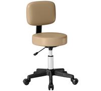 HOMCOM Taburete rodante regulable con respaldo 72-84 cm alto 360° giratorio Taburete de trabajo para oficina salón Marrón claro