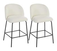 HOMCOM Taburetes Bar 2 27" Altura mostrador Respaldo Blanco Crema | Reposapiés, Taburetes de bar de lino tapizados, Patas de acero, Isla de cocina, Comedor
